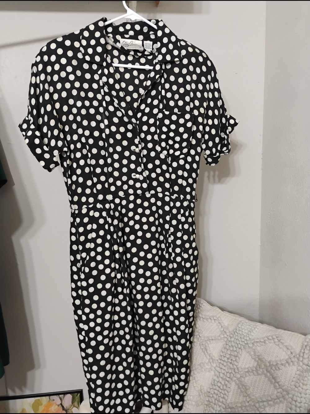 Vintage Oleg Cassini Polka Dot Button-Front Black and White Dress